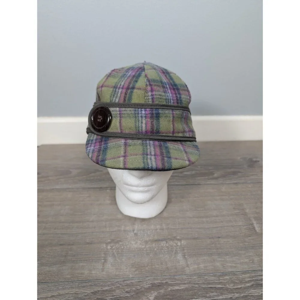 Stormy Kromer Womens The Button Up Size 7 1/4 Aurora Green Purple Plaid Hat